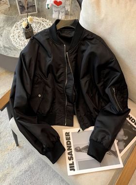 外套黑色欧货夹克女短款上衣飞行服复古休闲2023春新款白色蝙蝠袖