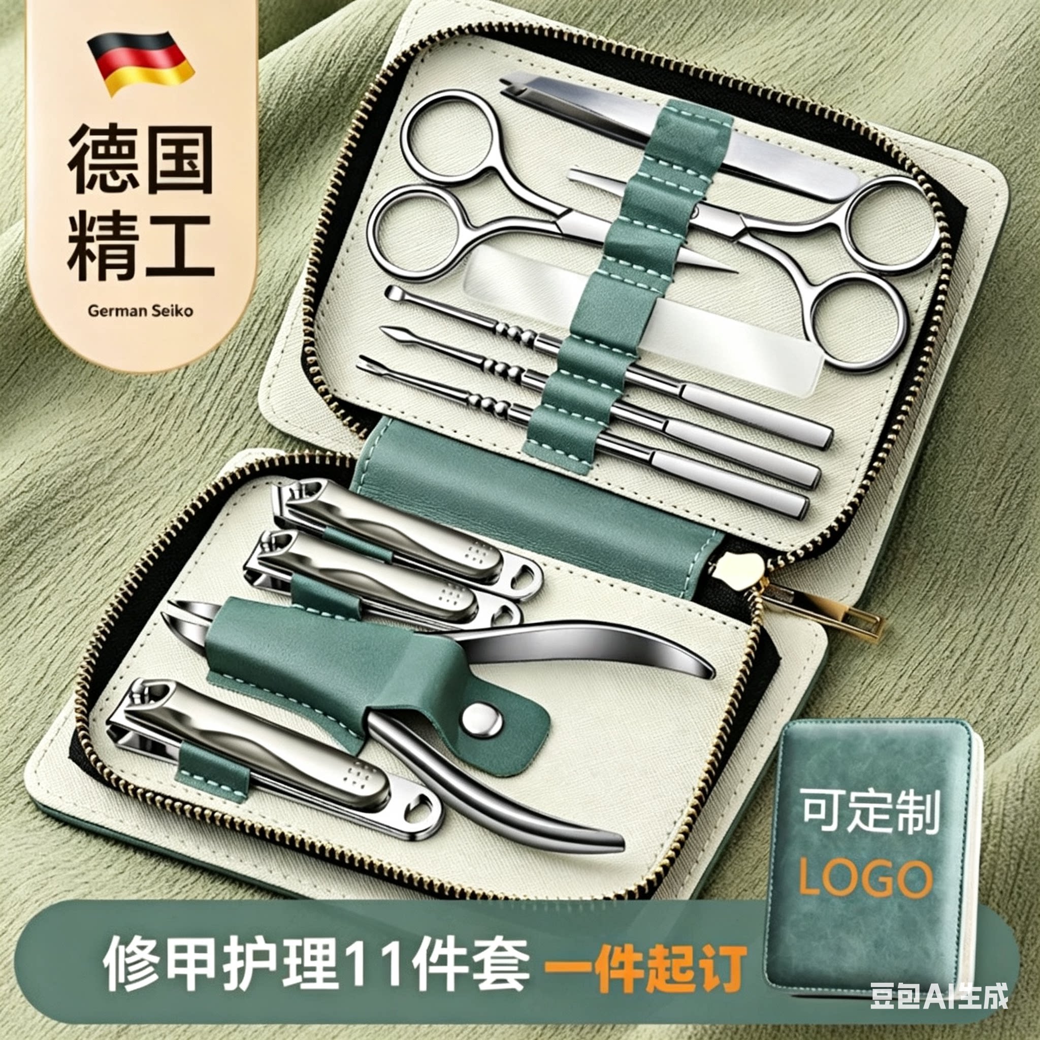 可定制印logo不锈钢指甲钳修甲全套美甲工具指甲剪11件套装指甲刀