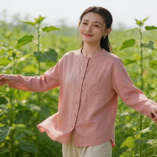 壹秋堂 棉麻女装2026年春季新款衬衫女新中式高级感简约苎麻衬衣