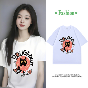 歌手单依纯同款可爱猫咪短袖T恤女夏季高级设计感休闲风宽松上衣