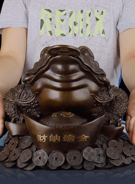 纯黄铜金蟾摆件大号铜金蟾客厅办公室饰品开业礼品中式招财金蟾