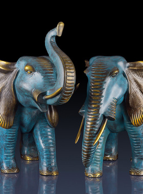 纯黄铜大象工艺品摆件招财象一对客厅装饰品摆件办公室Z饰开业礼