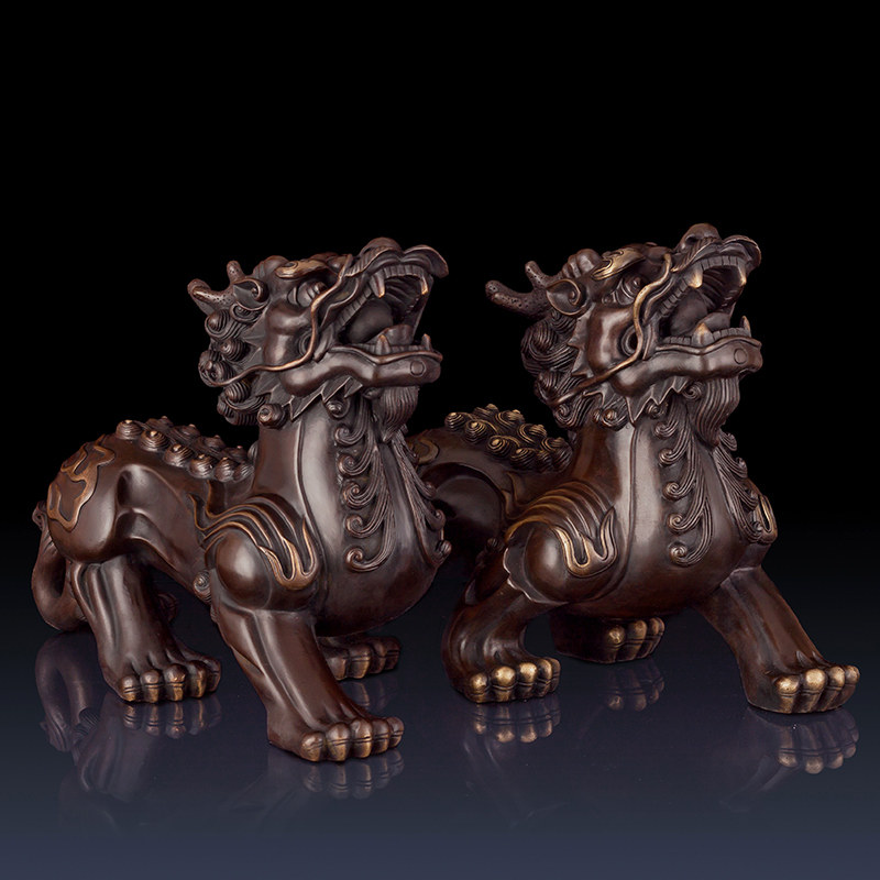 纯黄铜双角貔貅办公室客厅家居装饰品招财黄铜貔貅工艺品礼品摆件