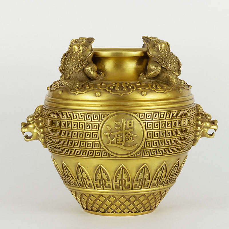 纯黄铜日进斗金聚宝盆工艺品办公室聚财装饰品聚宝盆开业乔迁摆件