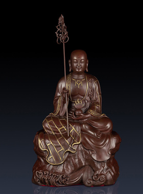 纯黄铜地藏王摆件客厅家居饰品佛像地藏王菩萨办公室饰品中式摆件