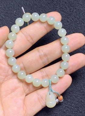 天然和田玉晴水圆珠手串女油润