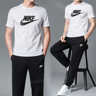 Nike耐克春夏运动套装男装短袖收口长裤子休闲跑步健身T恤两件套