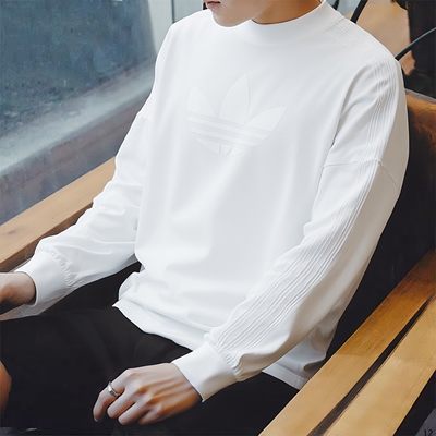 阿迪达斯三叶草男装纯棉白色长袖T恤26新款透气跑步健身衣KD6576