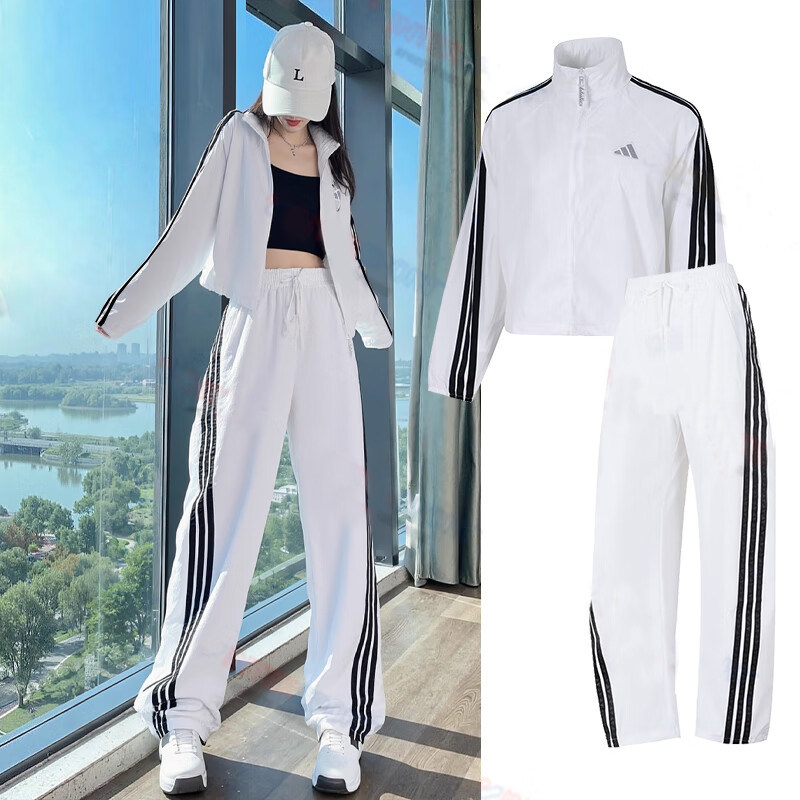 阿迪达斯女款运动套装2026年新款宽松夹克外套舒适直筒梭织长裤