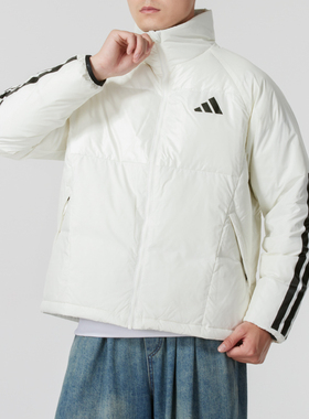 阿迪达斯男装白色短款羽绒服保暖外套25冬季新款宽松运动服JG5925