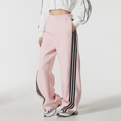 阿迪达斯女裤粉色直筒拖地裤26春季新款运动裤休闲针织长裤KB7602