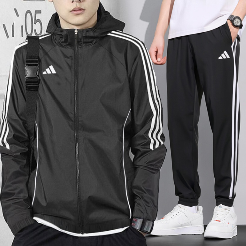 阿迪达斯运动套装男梭织外套长裤子2025冬季健身宽松跑步训练服