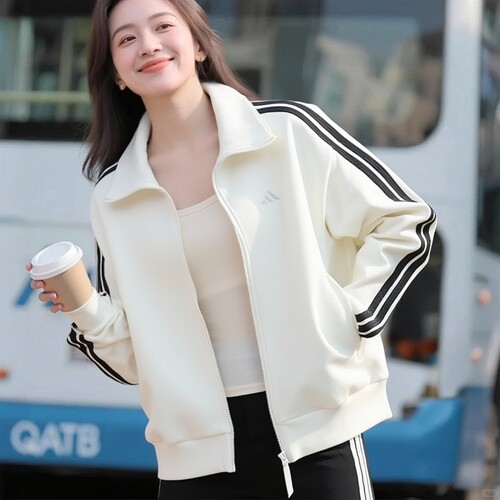 阿迪达斯外套女装纯棉针织夹克2026春季新款白色休闲运动服KS2817