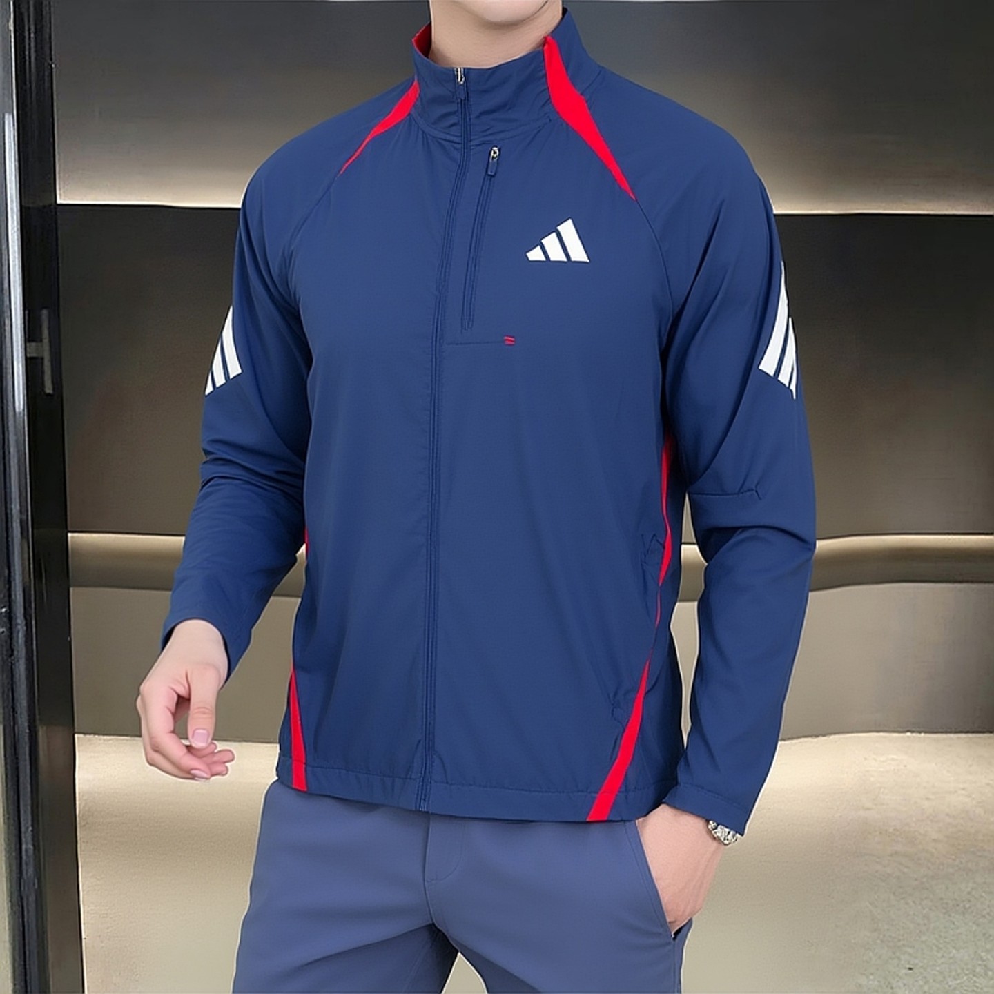 adidas阿迪达斯男装梭织夹克外套2026春新款蓝色跑步运动服KA8725