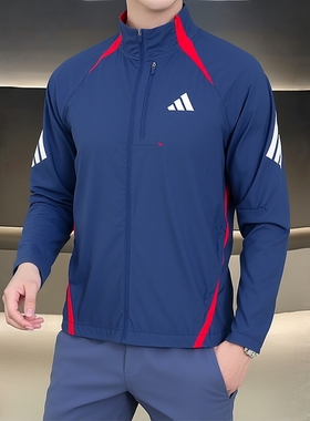 adidas阿迪达斯男装梭织夹克外套2026春新款蓝色跑步运动服KA8725