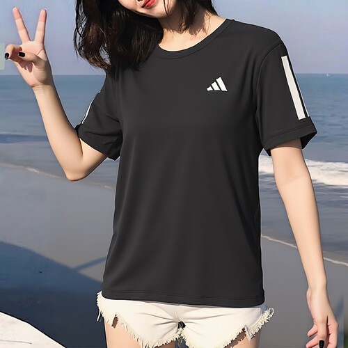 阿迪达斯短袖T恤女装黑色健身衣2026秋季新款跑步运动服KU8745