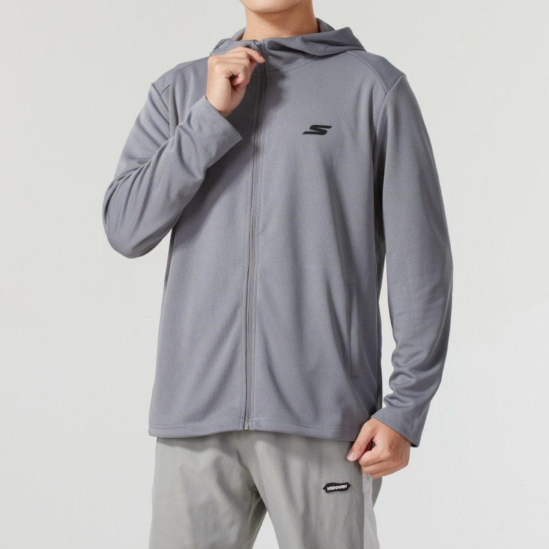 斯凯奇男装夹克外套运动服跑步训练针织连帽跑步健身衣P224M123
