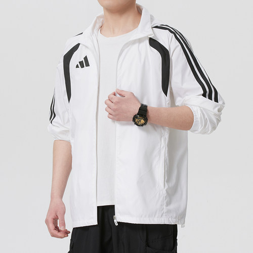 阿迪达斯男装梭织连帽夹克外套2026秋季新款休闲跑步运动服JY9734