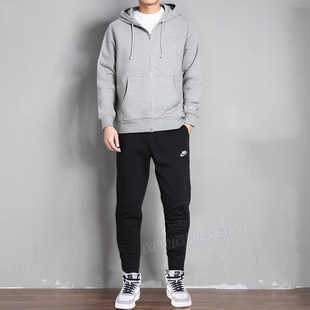 Nike耐克灰色针织连帽外套长裤子男装休闲运动套装跑步开衫卫衣