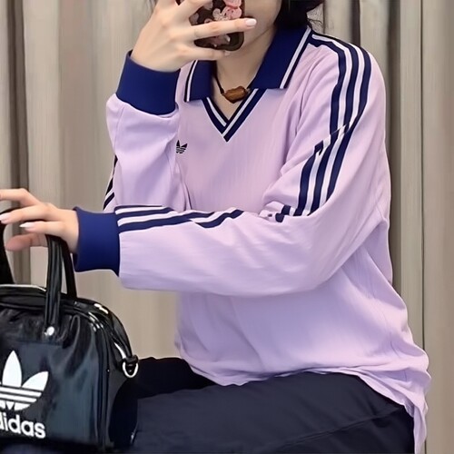 adidas阿迪达斯三叶草女子紫色长袖POLO衫26新款休闲运动服KY5733