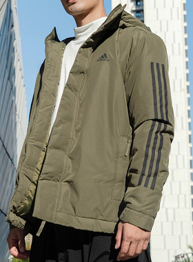 阿迪达斯棉服外套男25冬季新款运动服绿色保暖防风棉衣夹克IP2535