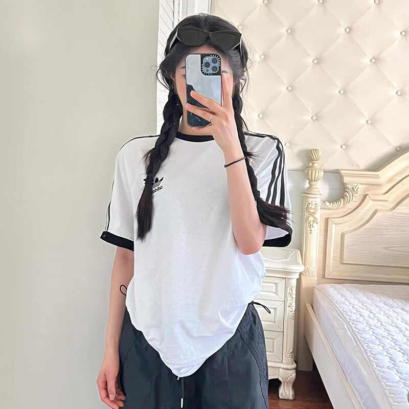 阿迪达斯三叶草短袖女2025冬季新款纯棉透气情侣半袖T恤男KB2460