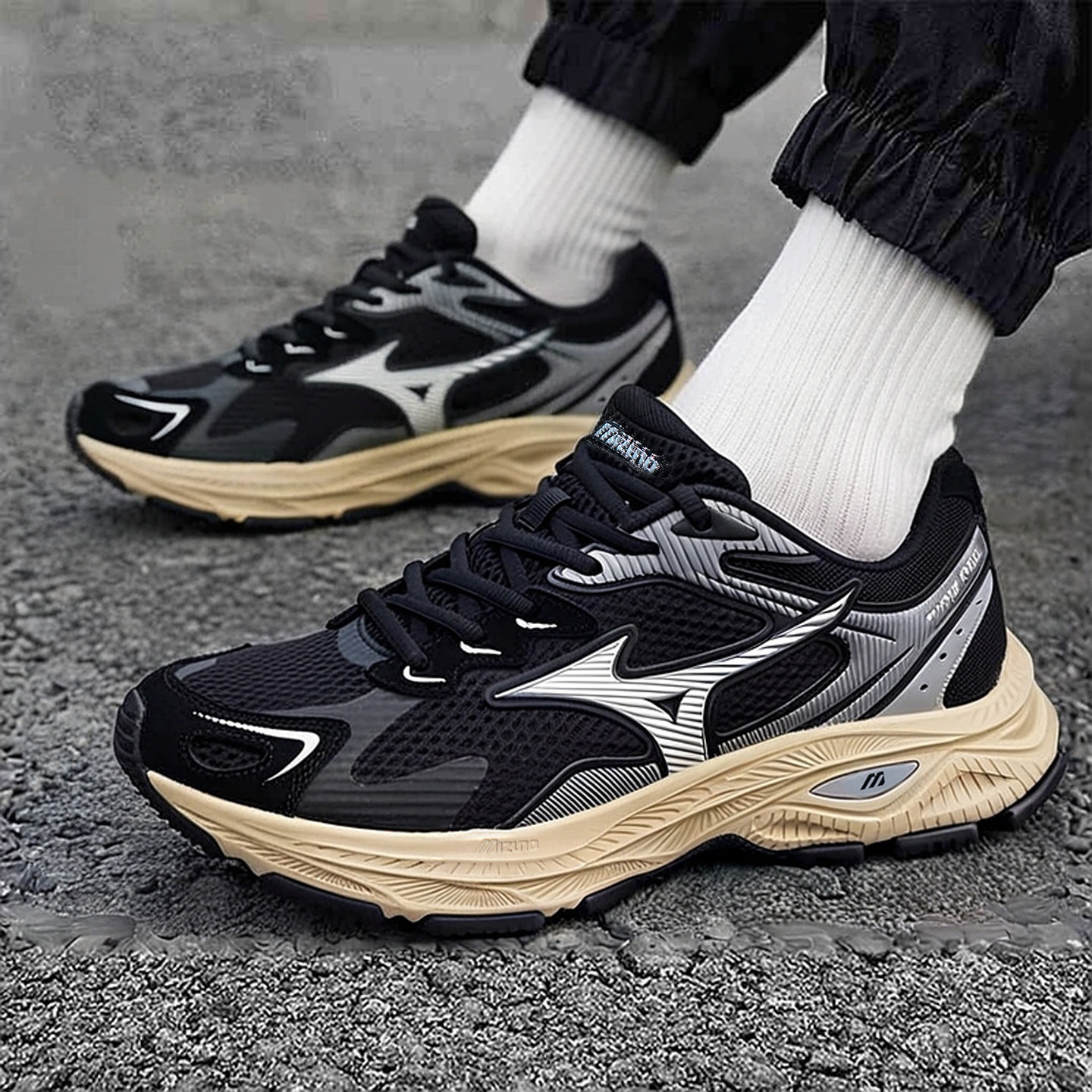 Mizuno美津浓 Racer S 25复刻男女鞋黑白缓震运动慢跑鞋D1GH2235