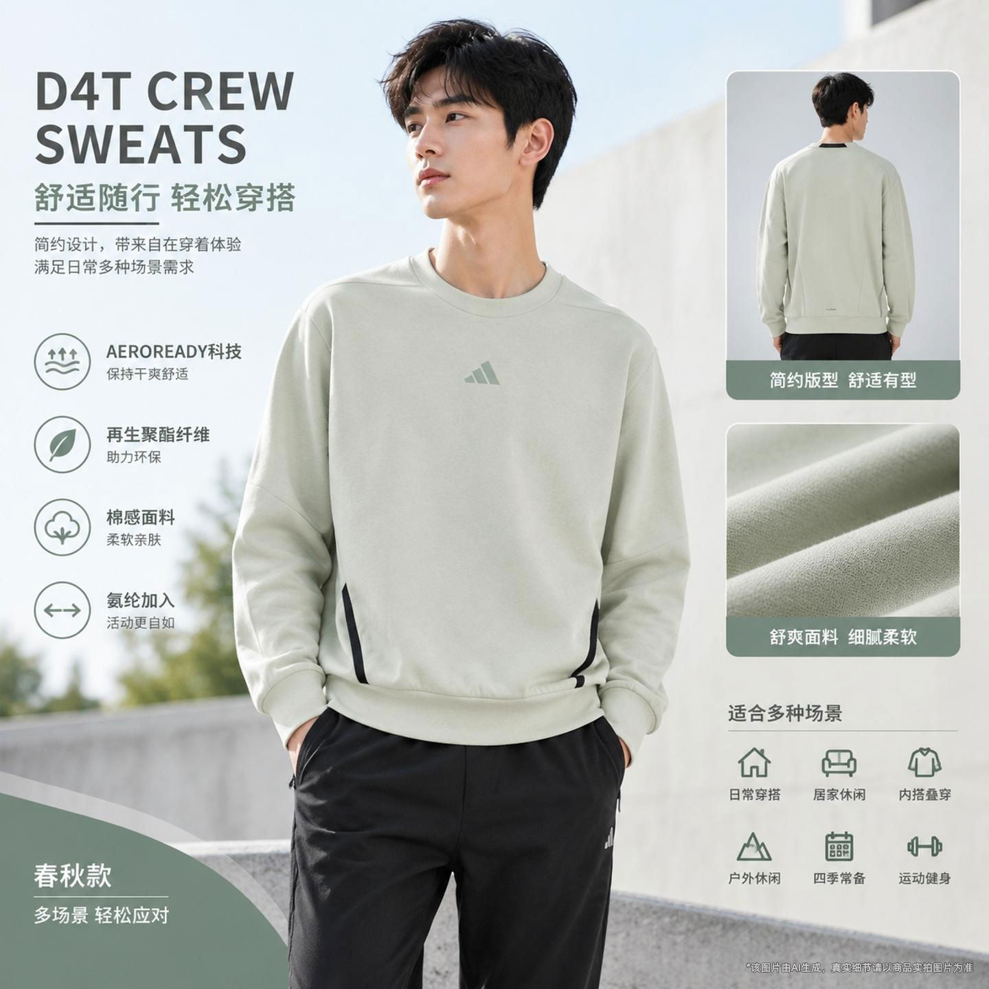 Adidas阿迪达斯男装圆领卫衣套头衫2026秋季新款上衣运动服KS6406