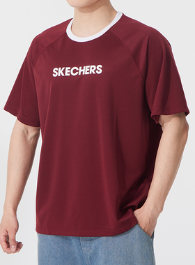 斯凯奇短袖男女情侣25新款红色透气宽松运动休闲T恤半袖P225U120