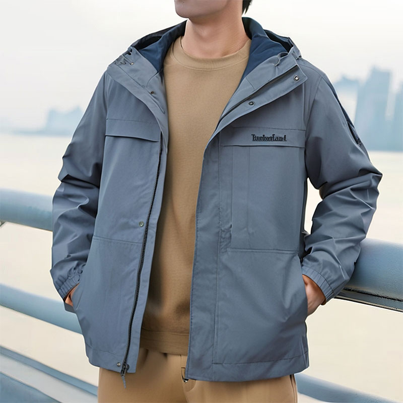 添柏岚男装蓝色工装梭织外套新款户外徒步登山休闲防风夹克A695W