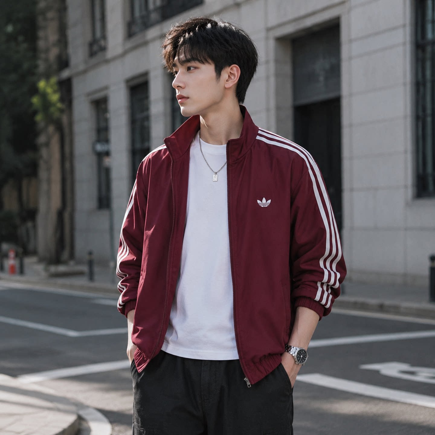 阿迪达斯男装梭织运动服2026春秋款宽松立领滑板休闲夹克外套