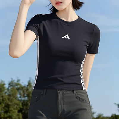 adidas阿迪达斯女装收腰修身短袖T恤26春夏新款运动服透气JC8325