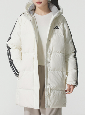 阿迪达斯2025秋冬白色中长款羽绒服新款厚外套保暖运动服KC2485
