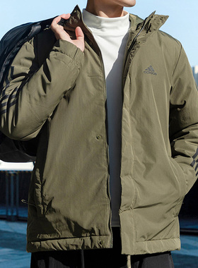 军绿色棉服外套男阿迪达斯冬季新款运动服保暖防风棉衣夹克IP2535