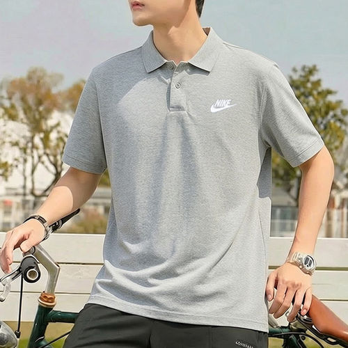 NIKE耐克短袖男装翻领T恤透气灰色针织棉质POLO衫运动服FN3895