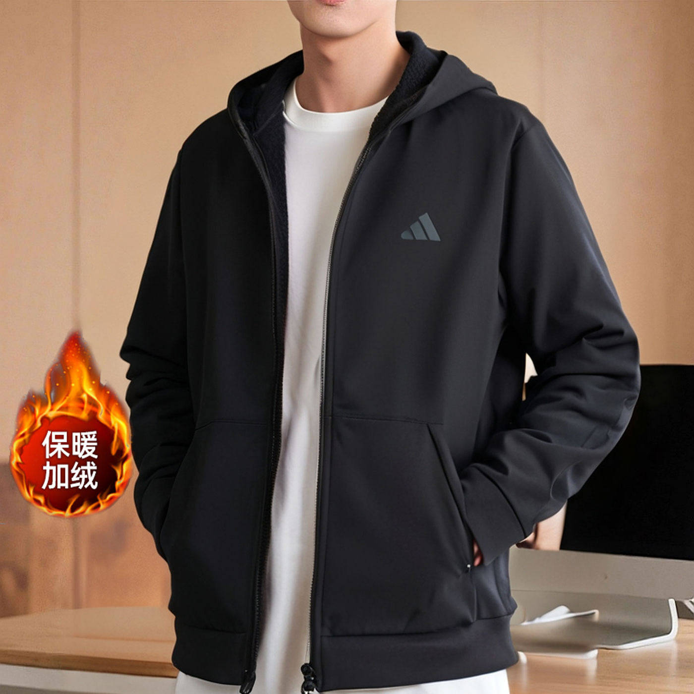 阿迪达斯官方正品男款休闲运动外套25冬季加绒针织连帽夹克IN5607,运动服/休闲服装,运动茄克/外套,淘宝优惠券,粉丝福利购,淘宝优惠卷