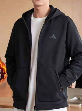 阿迪达斯官方正品男款休闲运动外套25冬季加绒针织连帽夹克IN5607