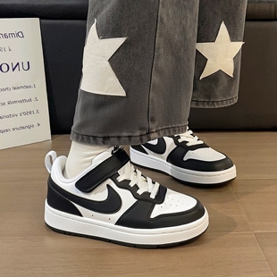 Nike耐克正品魔术贴板鞋黑白熊猫童鞋男童女童潮流休闲舒适大童鞋