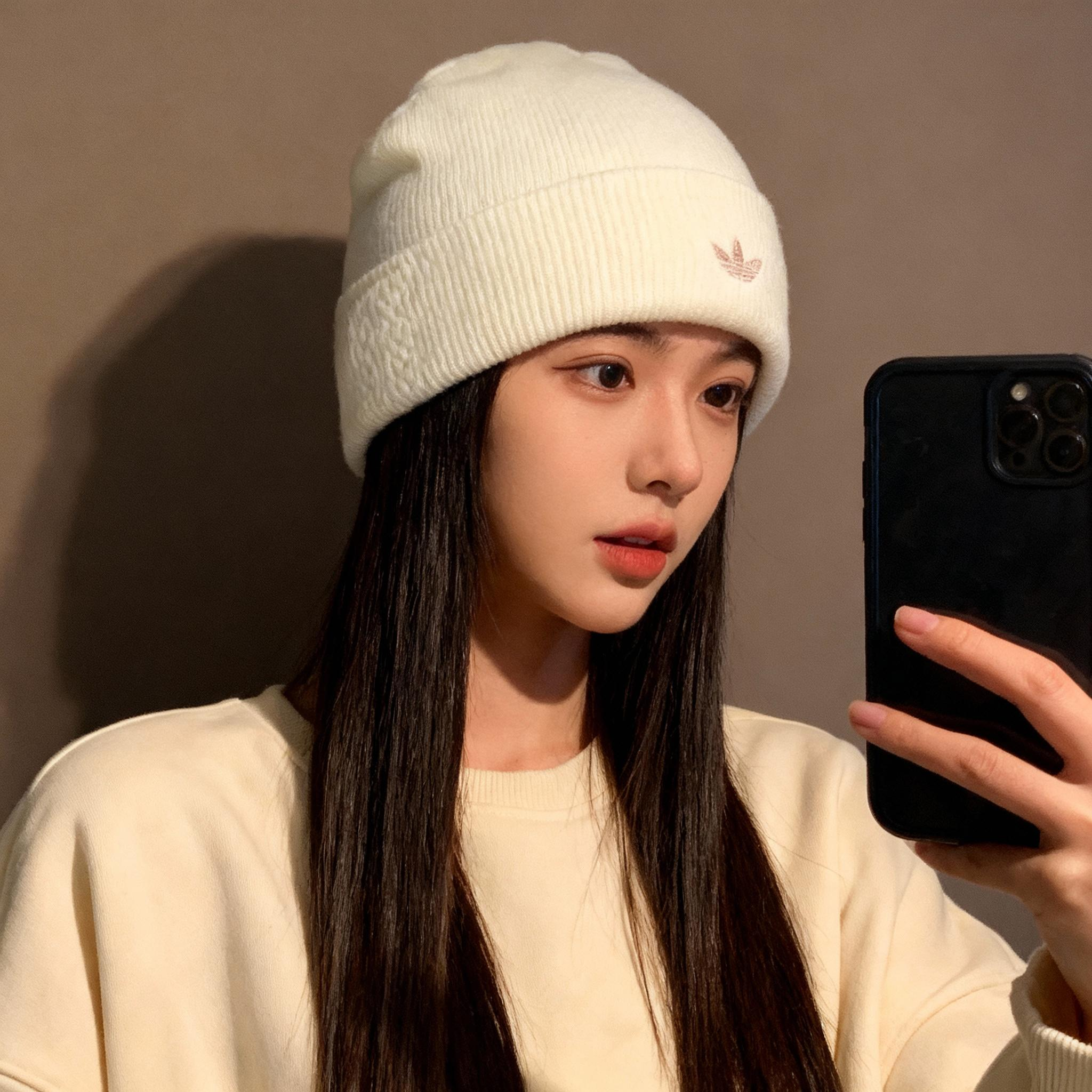 adidas阿迪达斯帽子冬季骑行保暖毛线帽男女帽套头绒线帽休闲冷帽