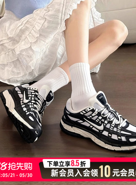 NIKE耐克鞋子厚底运动鞋透气网鞋新款女鞋P-6000跑步鞋黑色老爹鞋