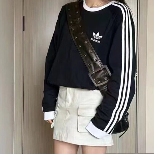 阿迪达斯三叶男女装长袖T恤26夏新款黑色运动服休闲上衣IA4877