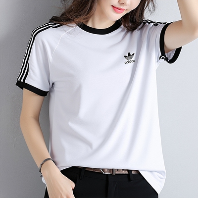 Adidas阿迪达斯三叶草白色短袖T恤男装透气休闲服运动上衣KB2460