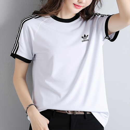 Adidas阿迪达斯三叶草白色短袖T恤男装透气休闲服运动上衣KB2460