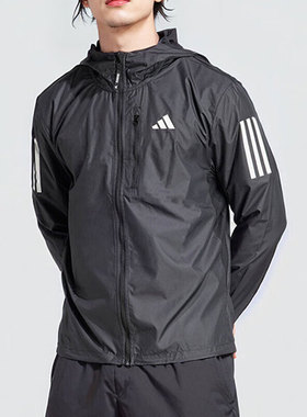 阿迪达斯男装外套2025新款健身运动服训练跑步梭织连帽夹克IN1483