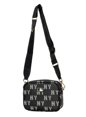 MLB儿童挎包新款黑色时尚老花系列出行休闲单肩背包7ACRM084N