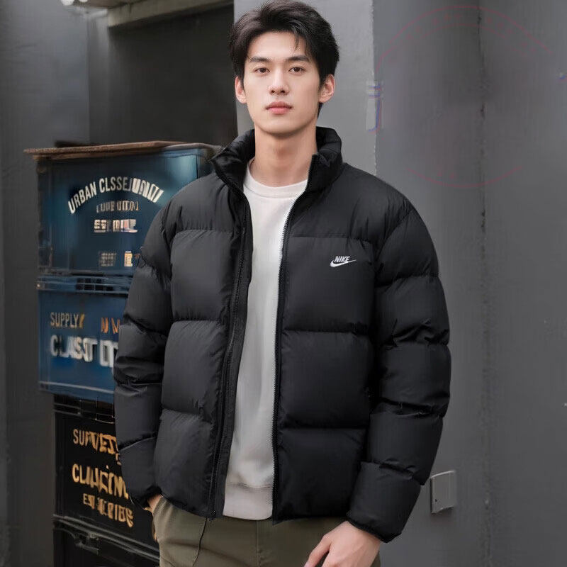 NIKE耐克男装黑色短款立领羽绒服2025冬季保暖厚面包服外套IB2976