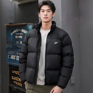 NIKE耐克男装黑色短款立领羽绒服2025冬季保暖厚面包服外套IB2976