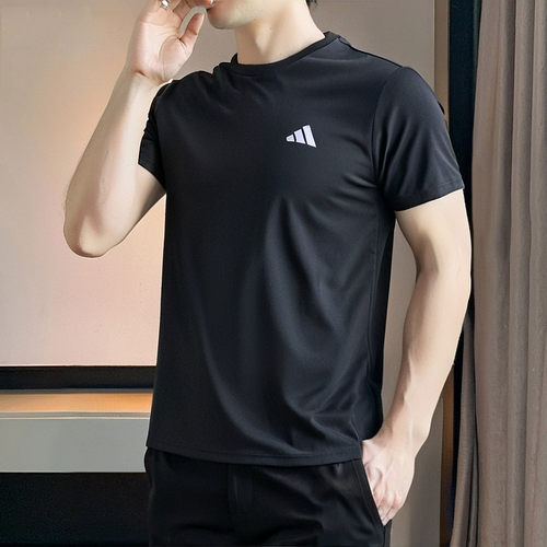 adidas短袖男夏新款快干透气健身训练黑色T恤 HR8727上衣