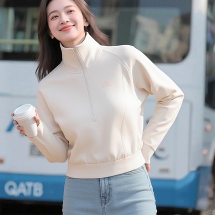 阿迪达斯粉色半开襟卫衣女装套头衫2026新款运动服休闲上衣KH0206