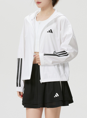 adidas阿迪达斯女梭织夹克外套26新款白色跑步连帽运动服KC7655